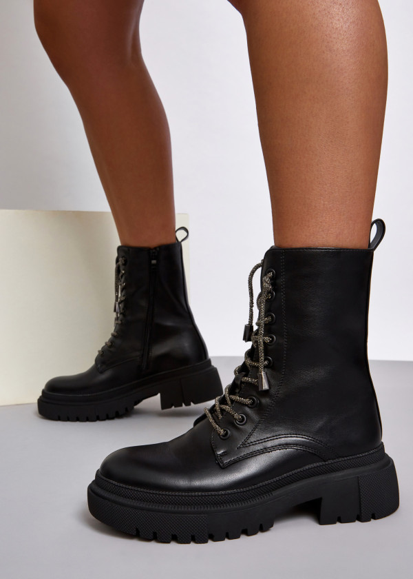 Black diamante lace detailed ankle boots 1