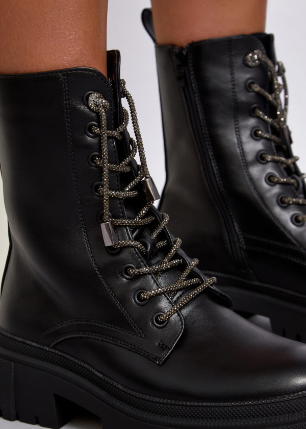 Black diamante lace detailed ankle boots 2