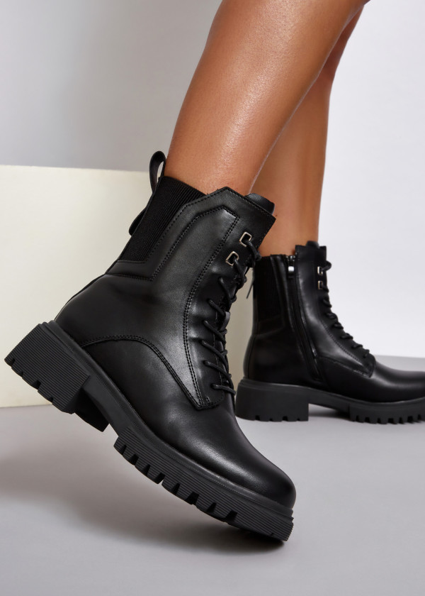 Black lace up army boots