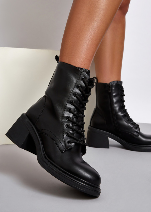 Black lace up heeled ankle boots 1