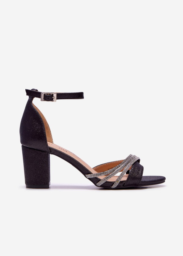 Black glitter diamante strap detail heeled sandals 3
