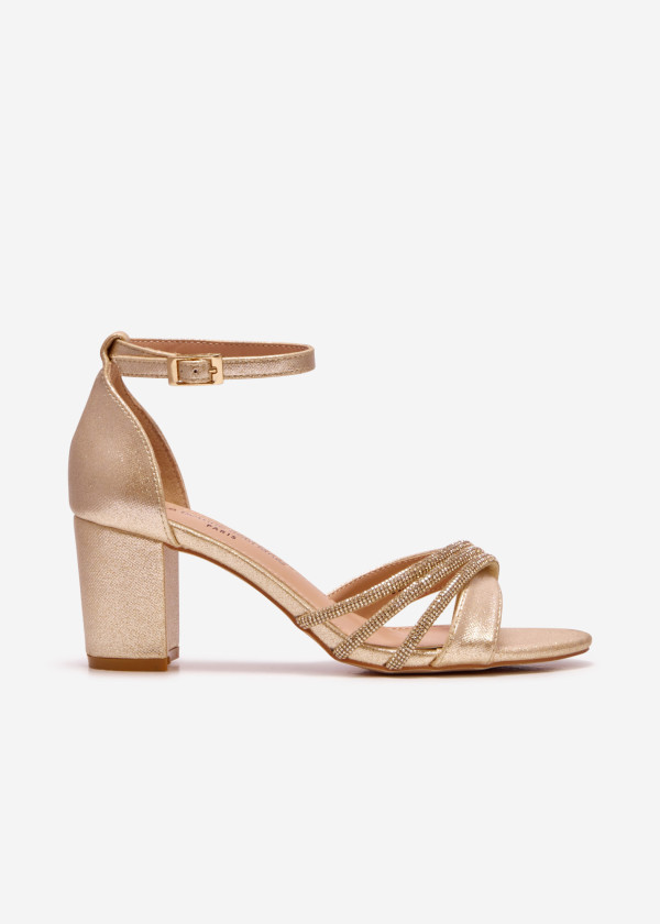 Gold glitter diamante strap detail heeled sandals 3