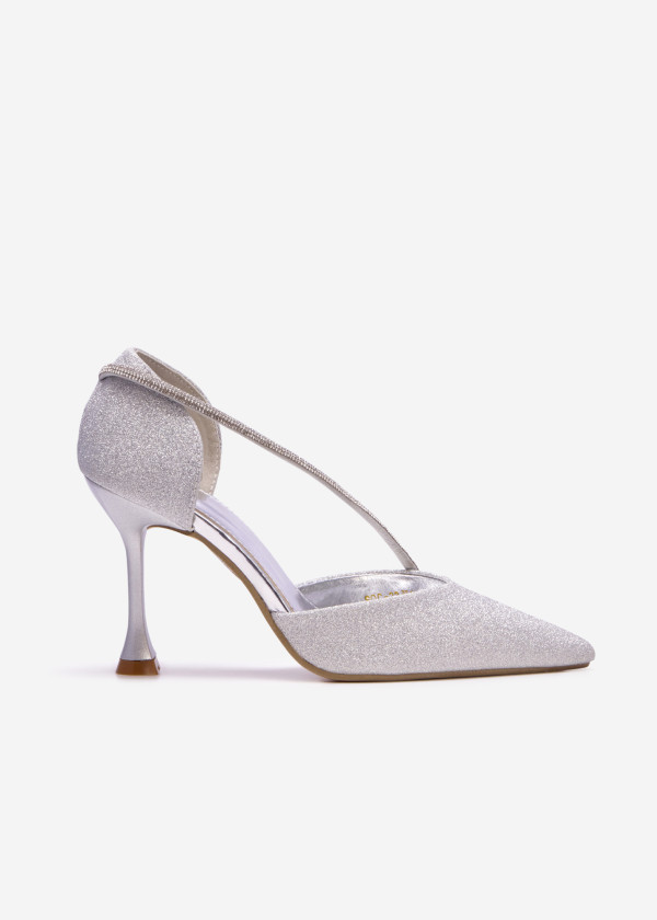 Silver glitter court shoes with a diamond strap 3