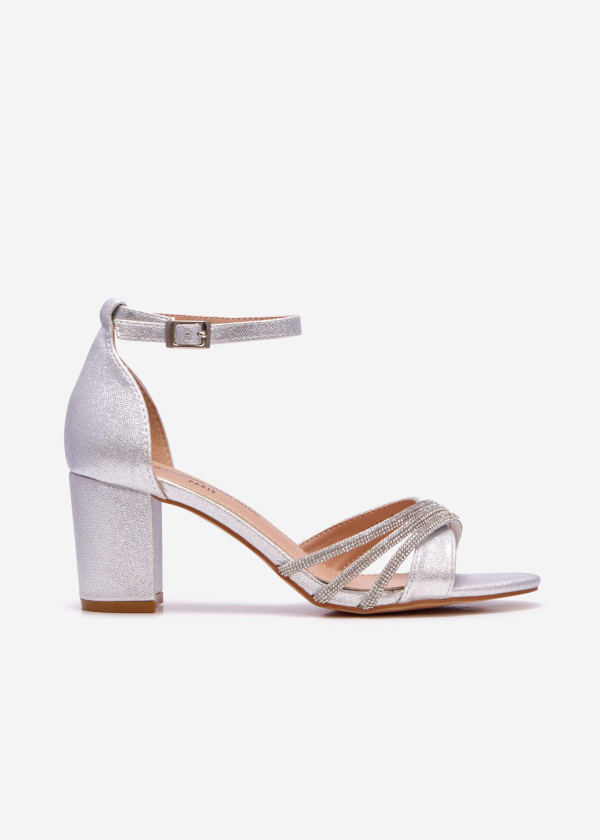 Silver glitter diamante strap detail heeled sandals 3