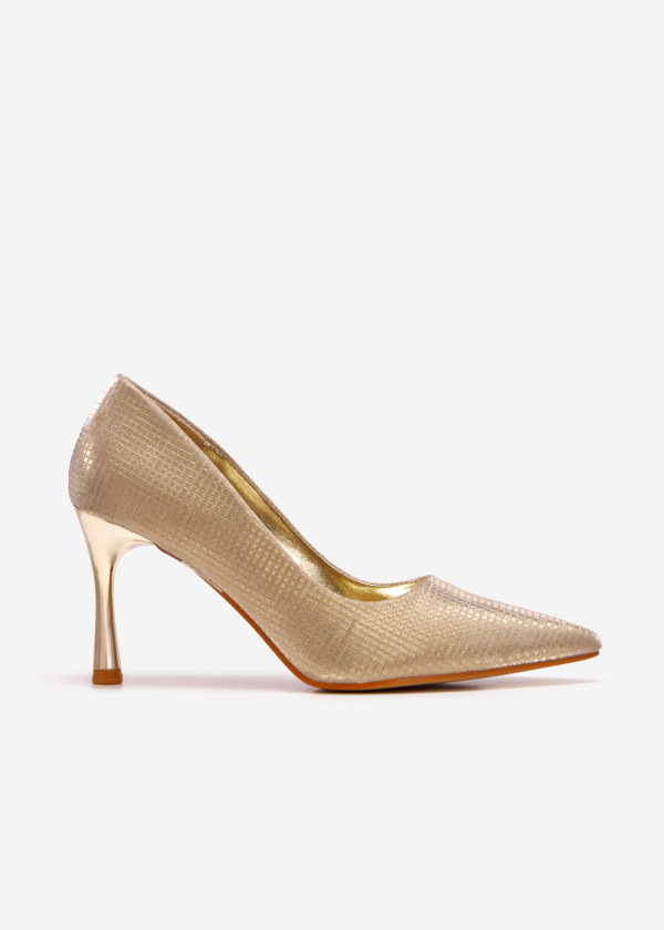 Gold shiny court shoes with glitter 3