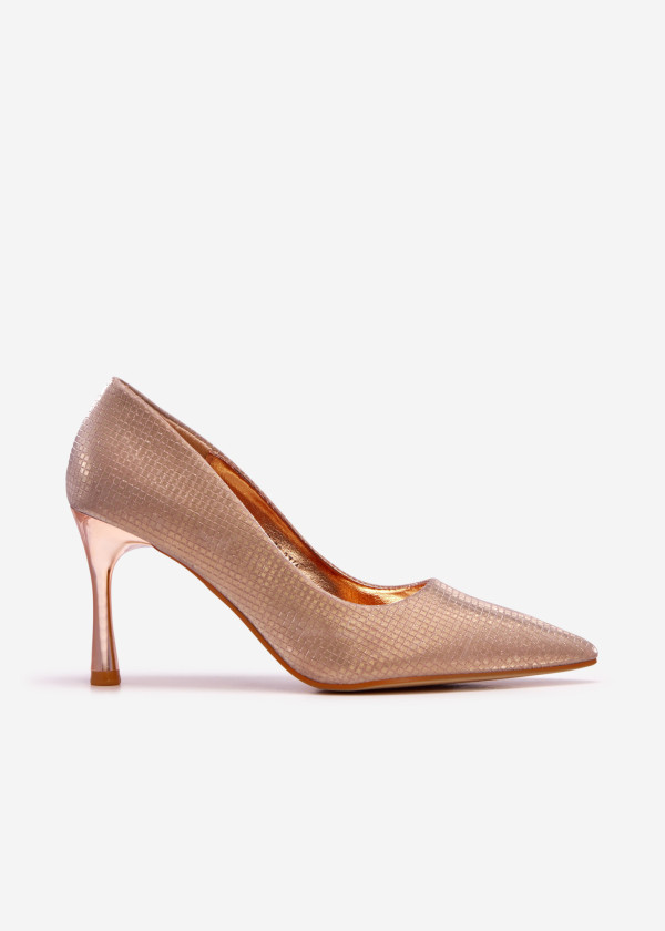 Rose gold shiny court shoes with glitter 2