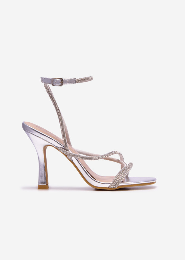 Silver diamante strappy heeled sandal 3