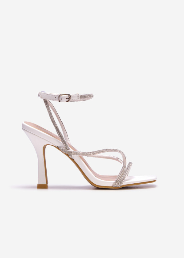 White diamante strappy heeled sandal 2