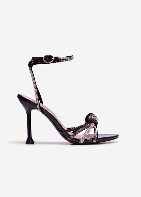 Black diamante knot detail heeled sandal 3