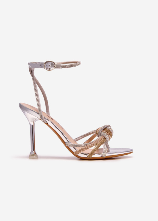 Silver diamante knot detail heeled sandal 3