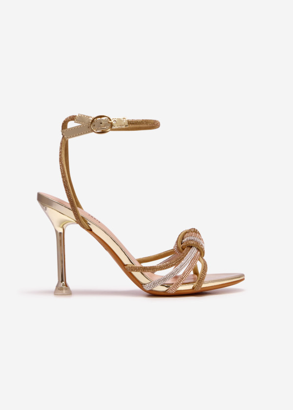 Gold diamante knot detail heeled sandal 3