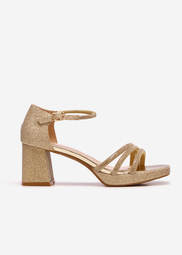 Gold diamante platform heeled sandals 3