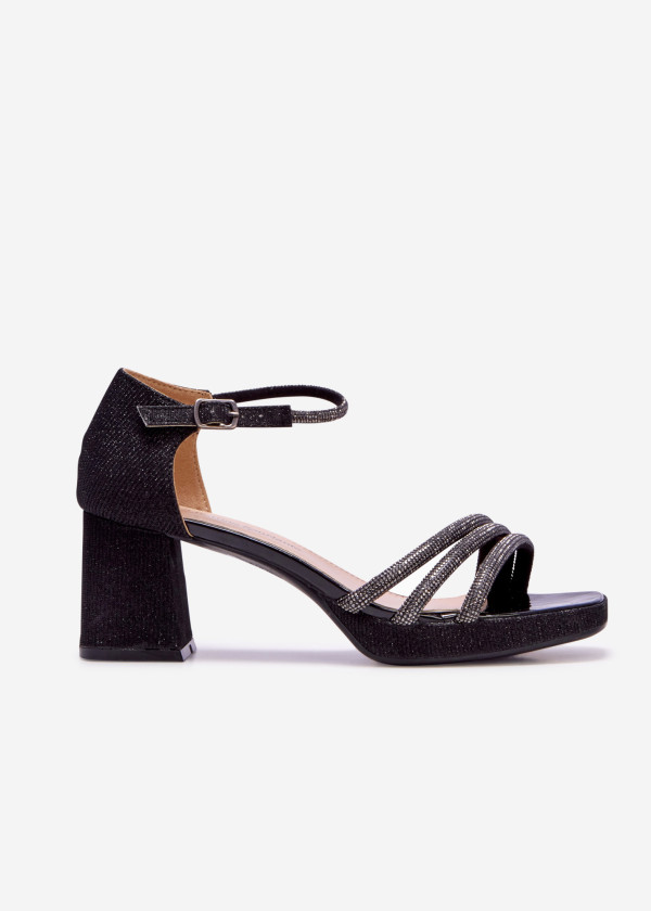 Black diamante platform heeled sandals 2