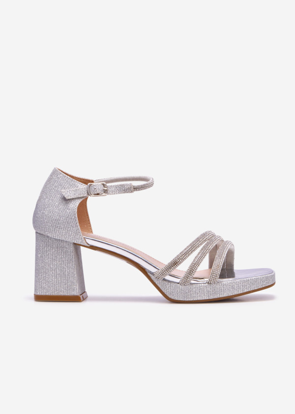 Silver diamante platform heeled sandals 3