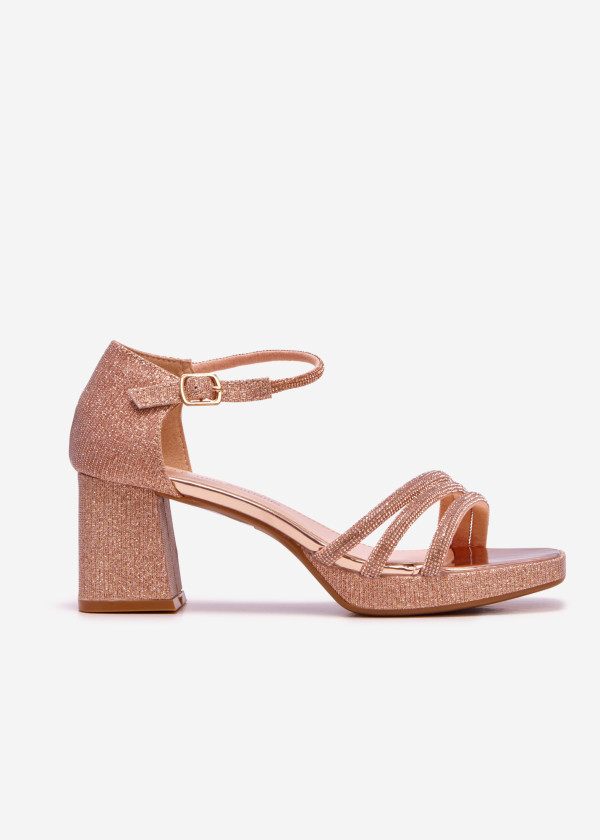 Rose gold diamante platform heeled sandals 3