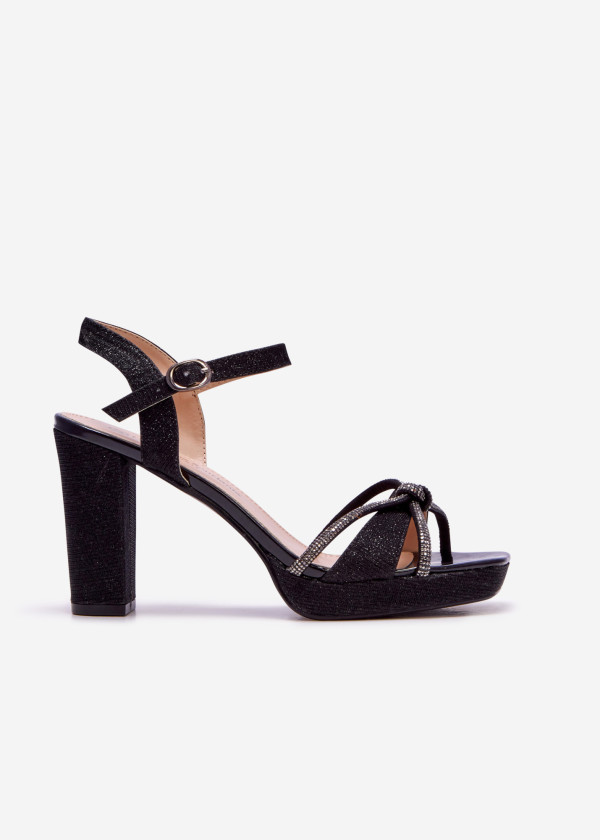Black diamante knot detail platform heeled sandals 3
