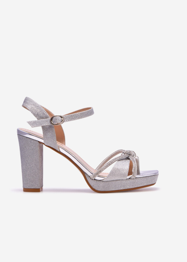 Silver diamante knot detail platform heeled sandals 3