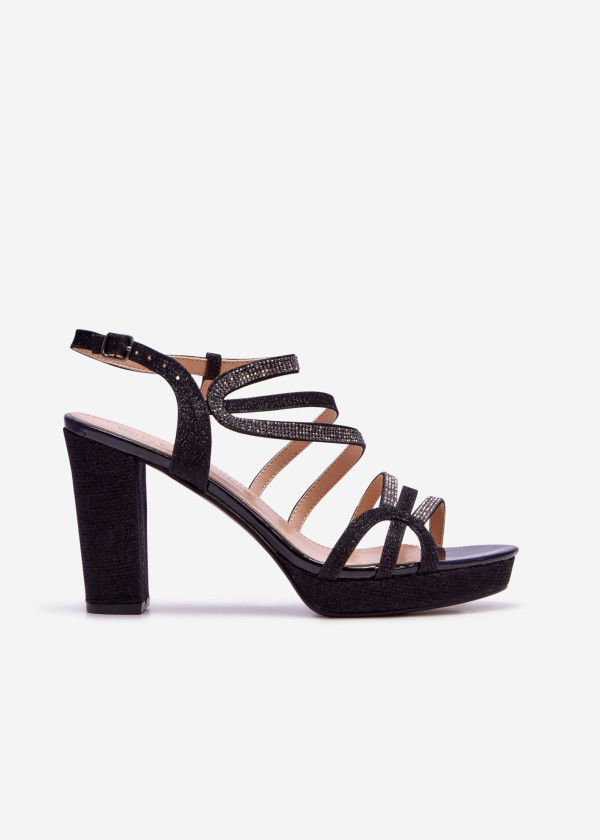 Black strappy diamante platform heeled sandals 3