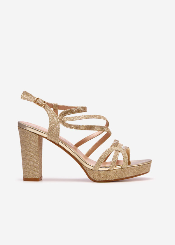 Gold strappy diamante platform heeled sandals 3