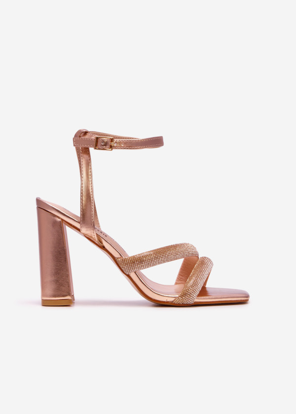 Rose gold diamante strappy block heeled sandals 3
