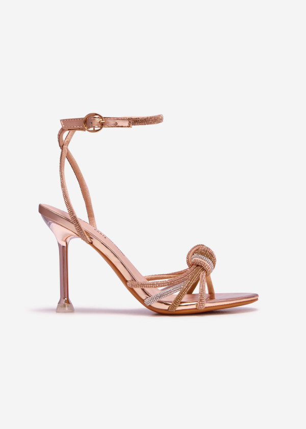 Rose gold diamante knot detail heeled sandal 3