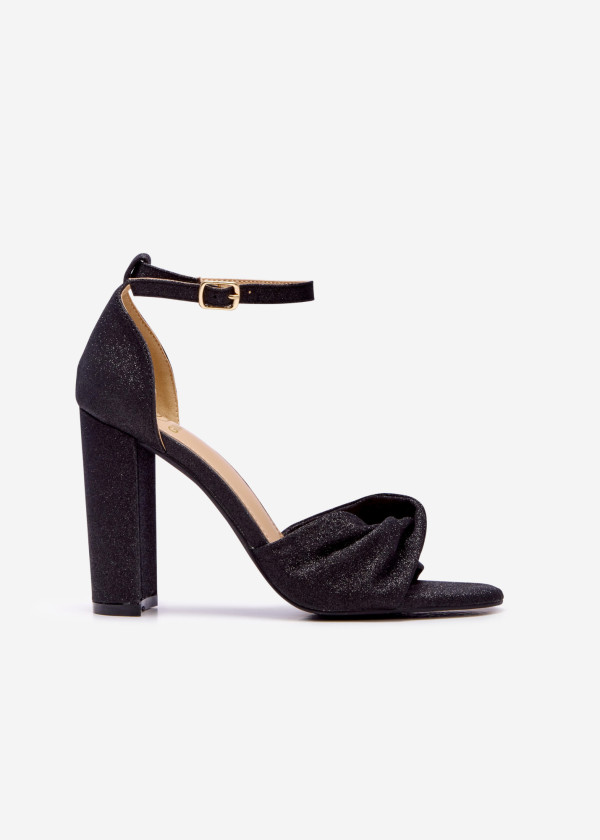 Black glitter twist detail block heeled sandals 3