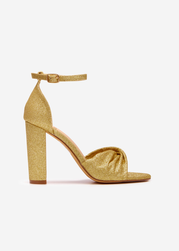 Gold glitter twist detail block heeled sandals 3