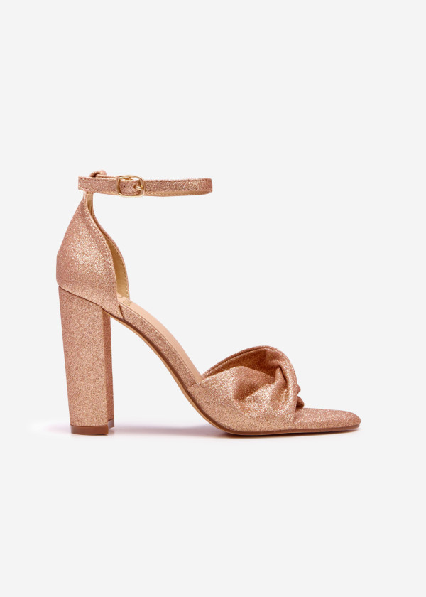 Rose gold glitter twist detail block heeled sandals 3