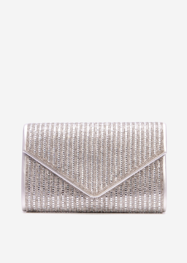 Silver diamante embellished envelope clutch bag 4