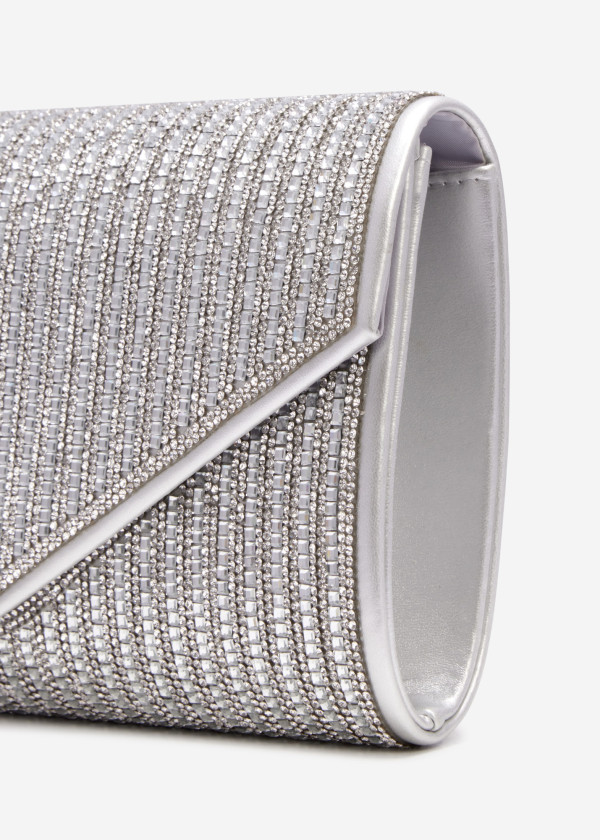 Silver diamante embellished envelope clutch bag 2