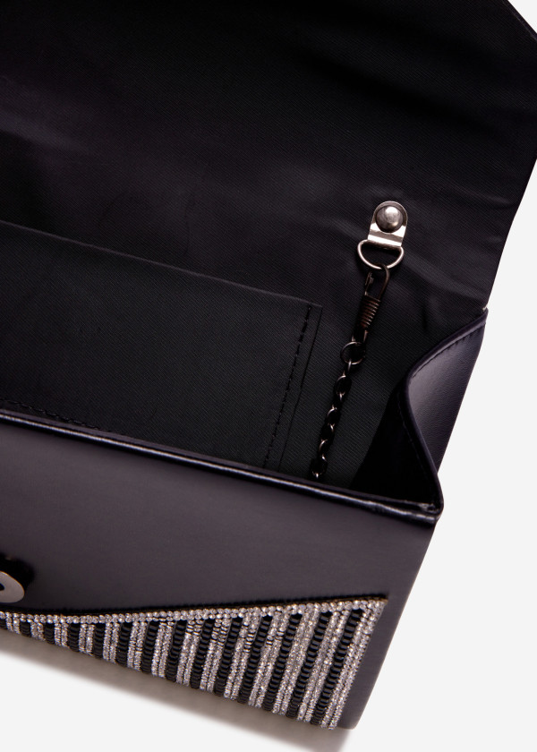 Black diamante embellished envelope clutch bag 3