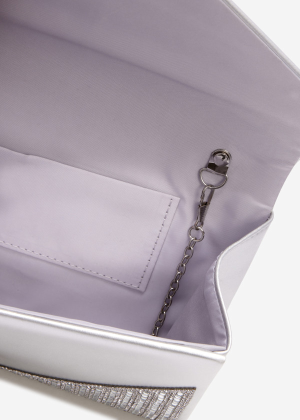 Silver diamante embellished envelope clutch bag 3