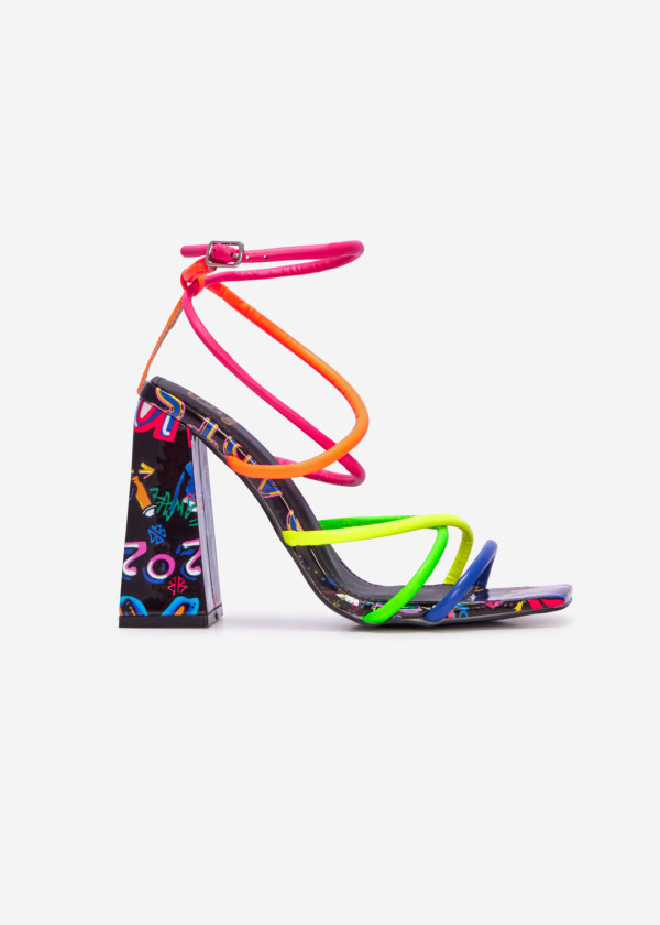 Multicolour graffiti strappy block heeled sandal 2