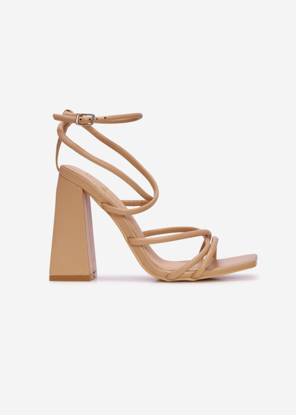 Nude strappy block heeled sandal 3