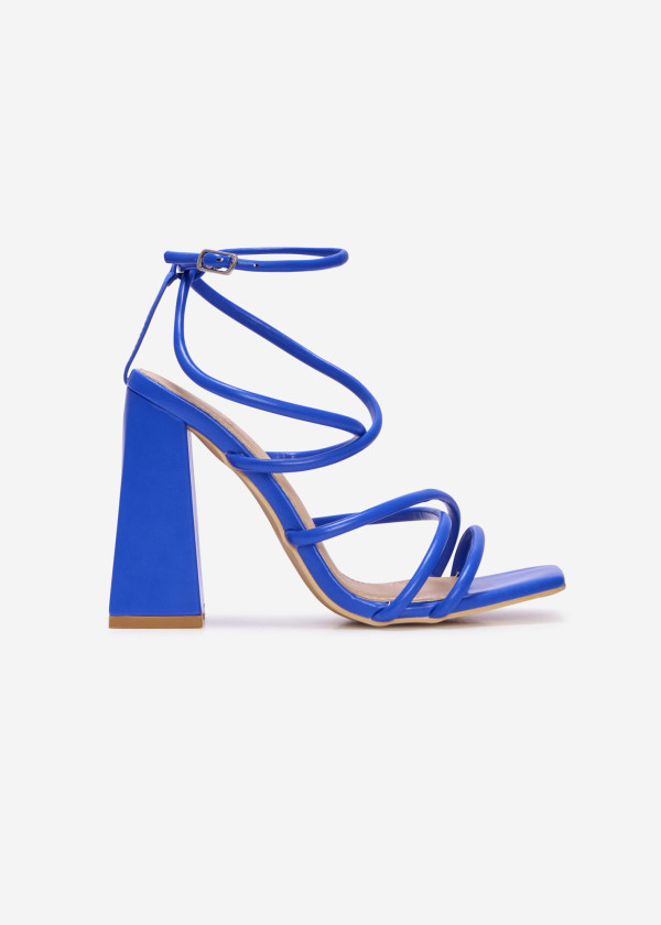 Blue strappy block heeled sandal 2