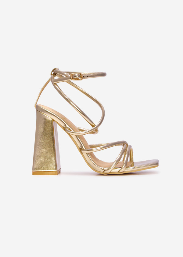 Gold strappy block heeled sandal 3