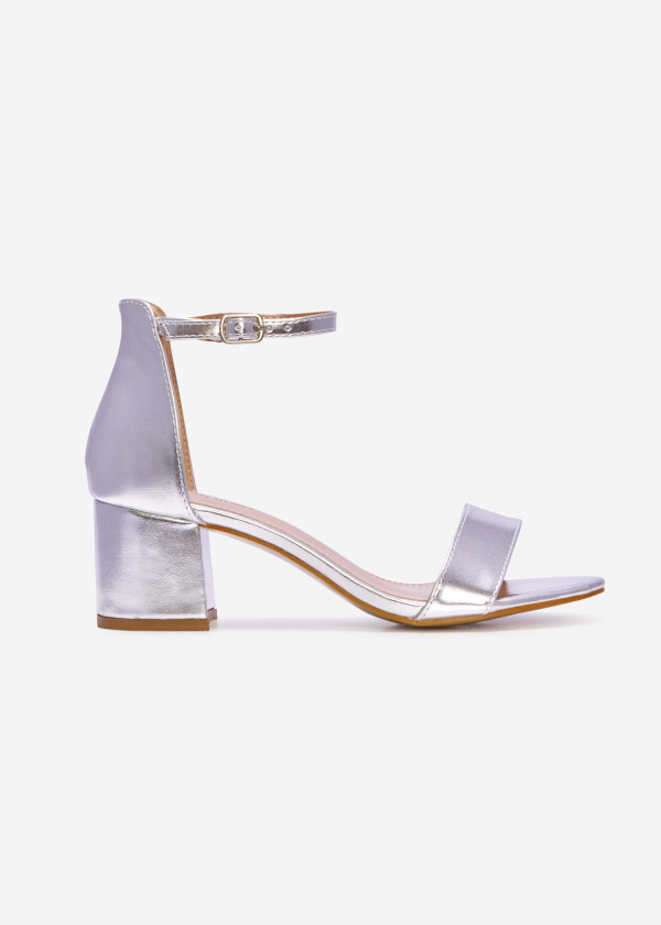 Silver simple block heeled sandals 3