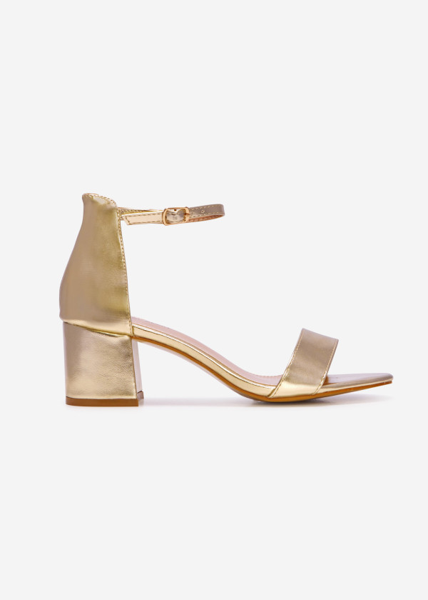 Gold simple block heeled sandals 3