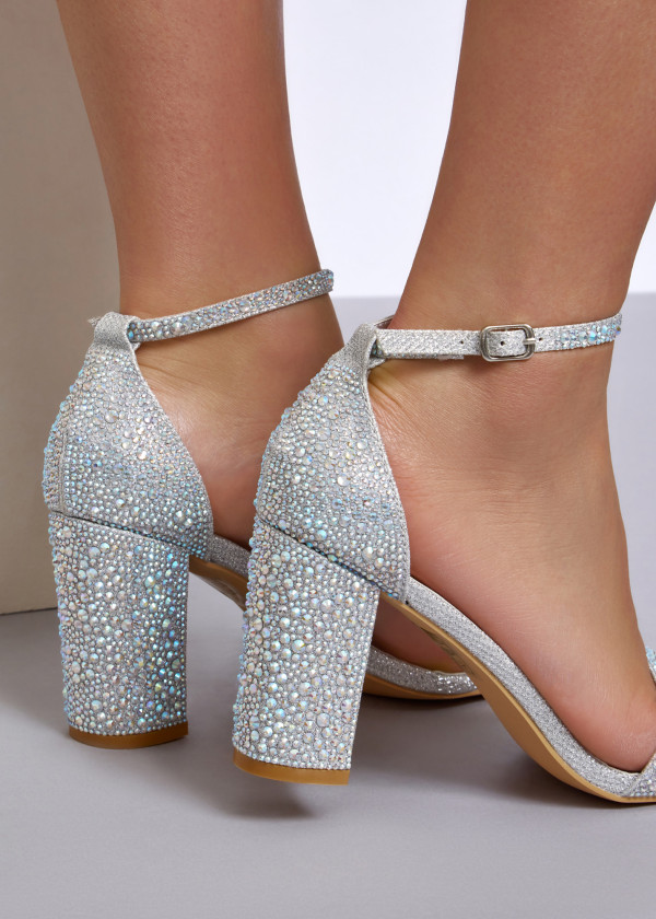 Silver rhinestone embellished block heeled sandal 2