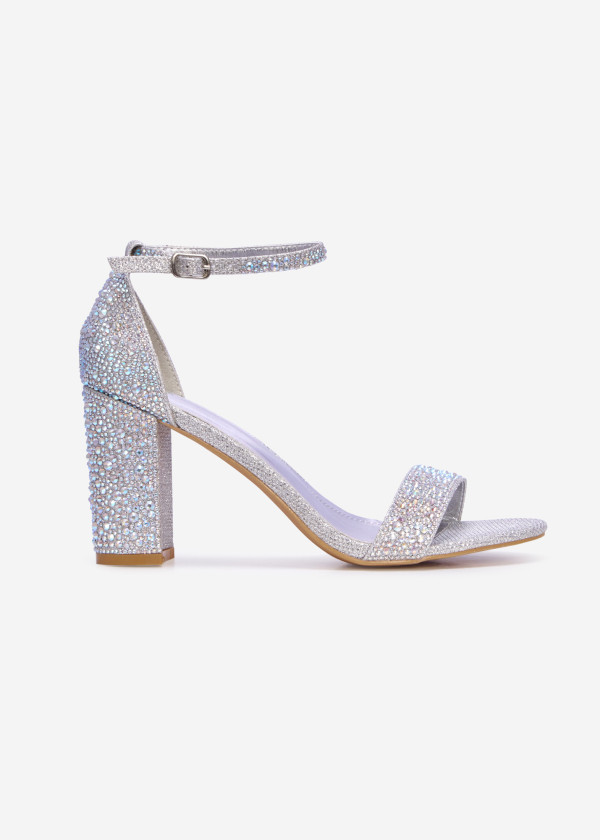 Silver rhinestone embellished block heeled sandal 3