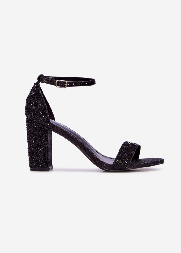 Black rhinestone embellished block heeled sandal 3