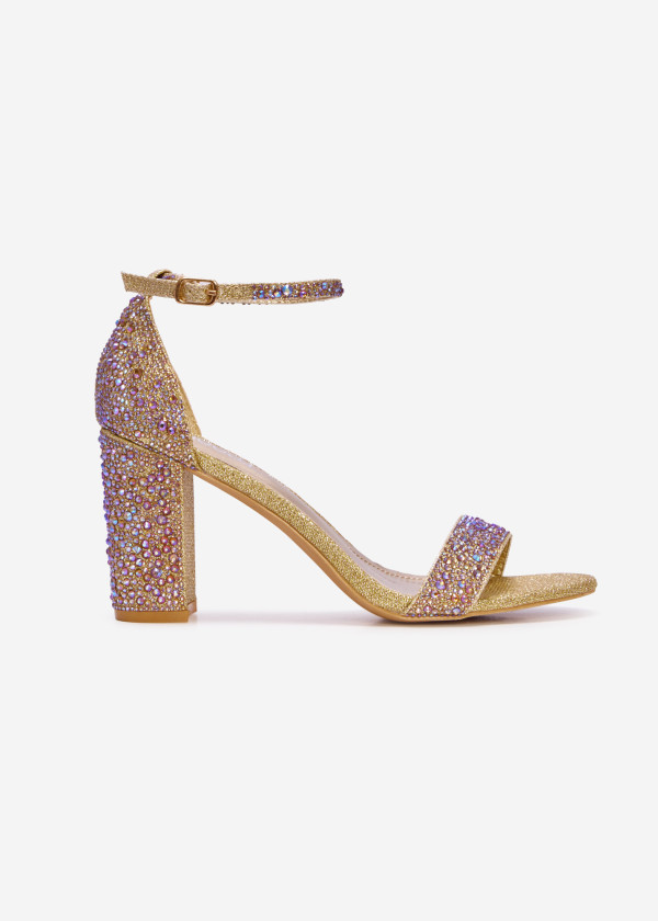 Gold rhinestone embellished block heeled sandal 3