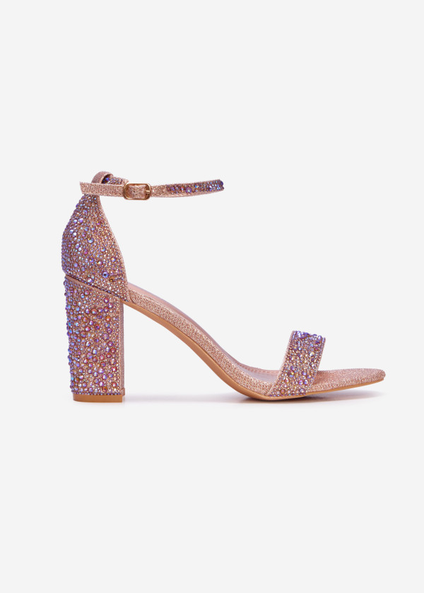Rose gold rhinestone embellished block heeled sandal 3