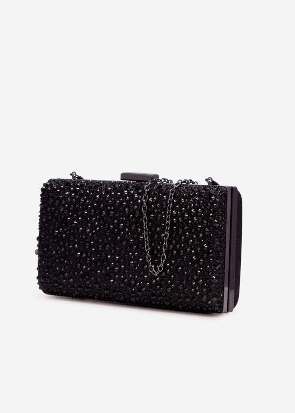 Black rhinestone embellished clutch bag 1