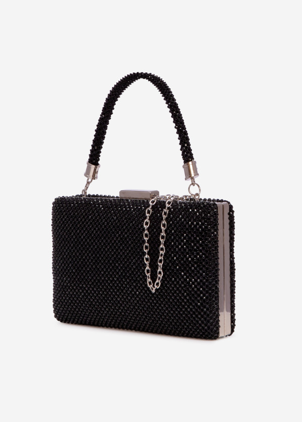 Black diamante embellished mesh clutch bag 1