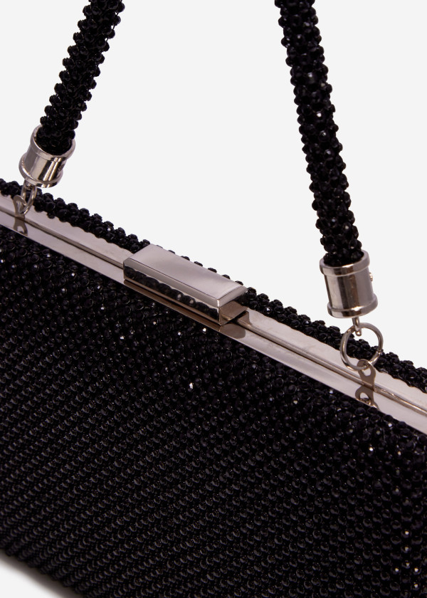 Black diamante embellished mesh clutch bag 2