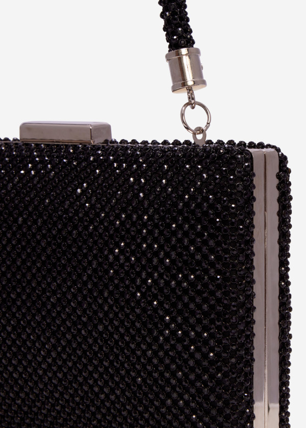 Black diamante embellished mesh clutch bag 3