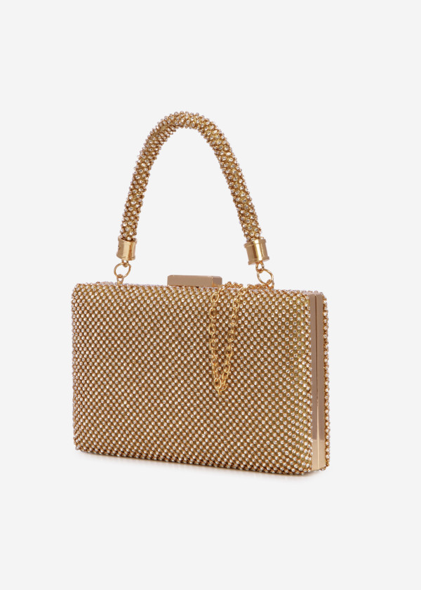 Gold diamante embellished mesh clutch bag 2