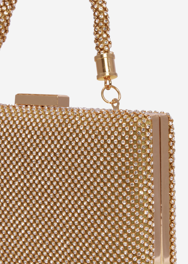 Gold diamante embellished mesh clutch bag 3