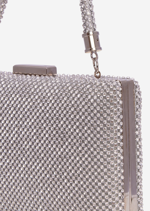 Silver diamante embellished mesh clutch bag 2